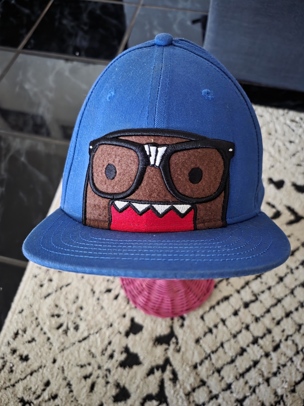 Blue Kids Snapback Hat with Playful Monster Patch
